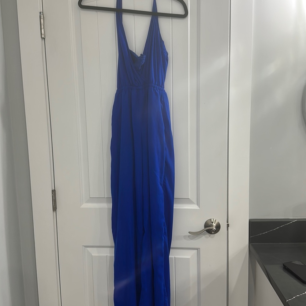 Blue halter neck jumpsuit